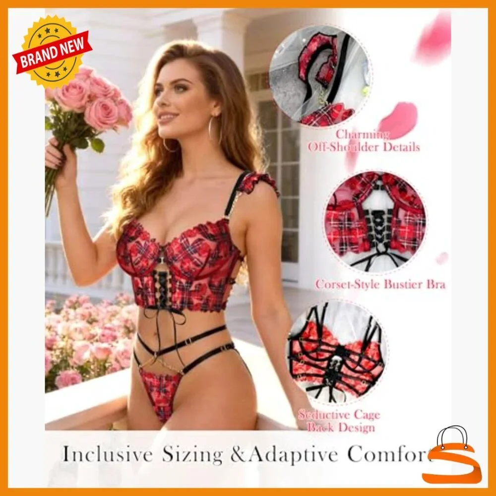 Lace Teddy Babydoll Set with Adjustable Lace-up Front and Strappy Back